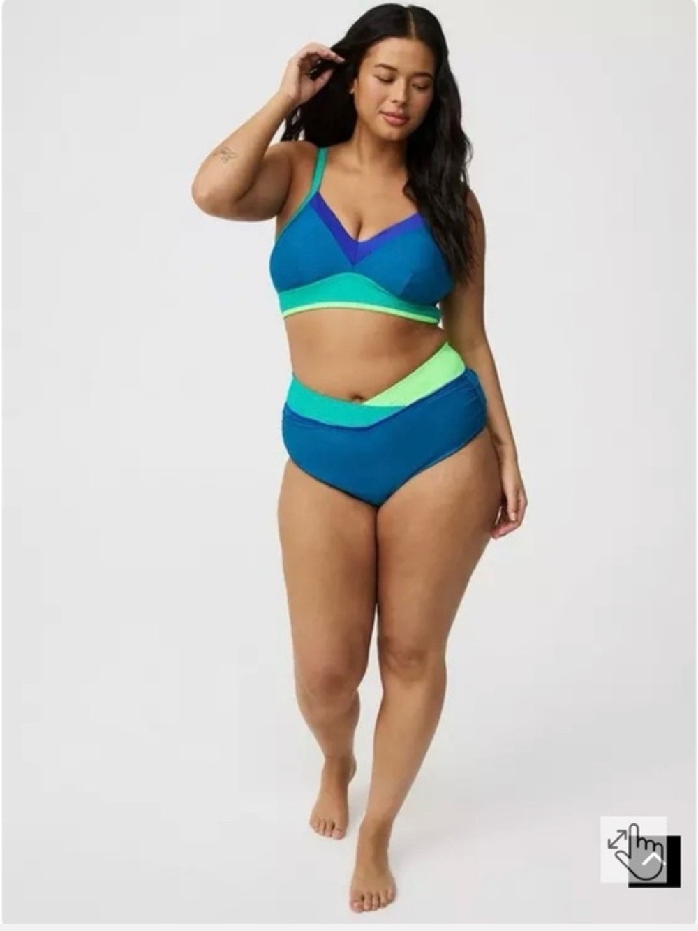Torrid Colorblock Plus-Size Bikini Set With Cover Up in Teal and Lime Size 1